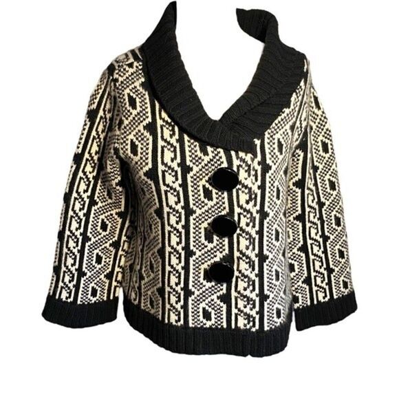 0636 Milly Of New York Geometric Print Knit Cashmere Cardigan Size L NWOT - Picture 1 of 8